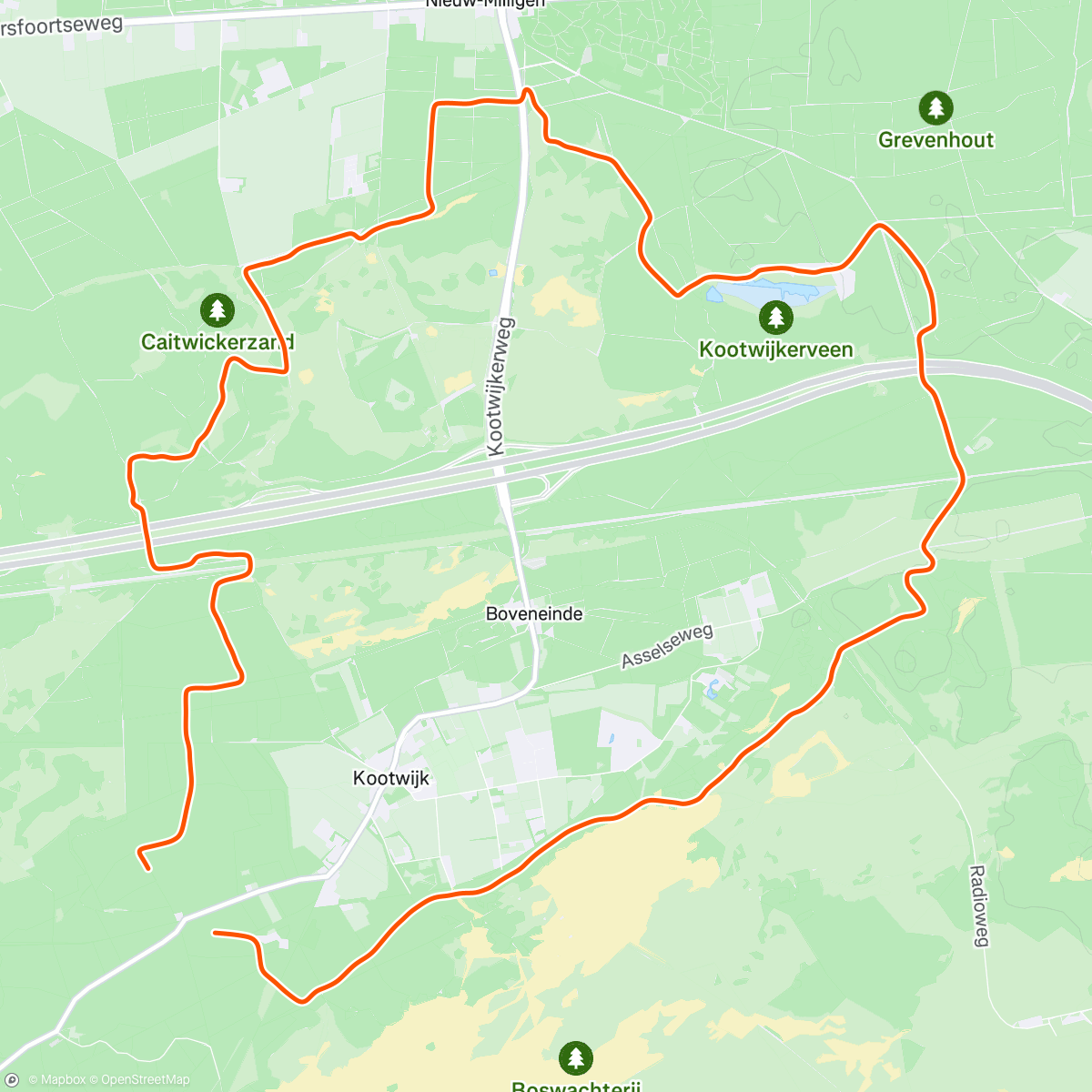 Map of the activity, 18km rondje Kootwijk