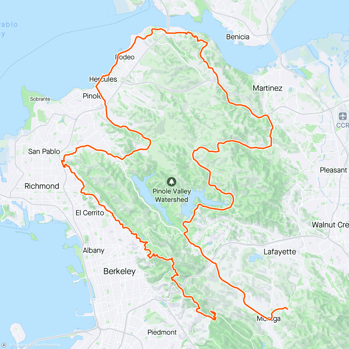 Mapa de la actividad (Grizzly Peak Century - 73.5mi route)