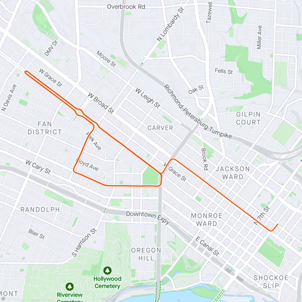 Map of the activity, Zwift - Group Ride: Ascenders Team Rise & Shine Event - Team Pursuit (D) on The Fan Flats in Richmond
