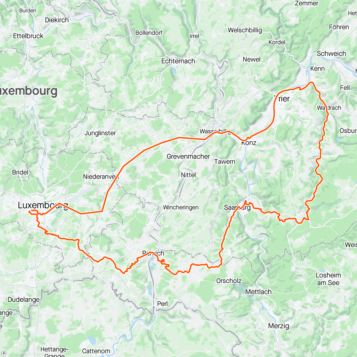 Mapa de la actividad (Yuckland, Kollesleuker Schweiz, Hunsrück, Hochwald, Ruwer, Moselle (🌥️→🌤️; 💨💨))