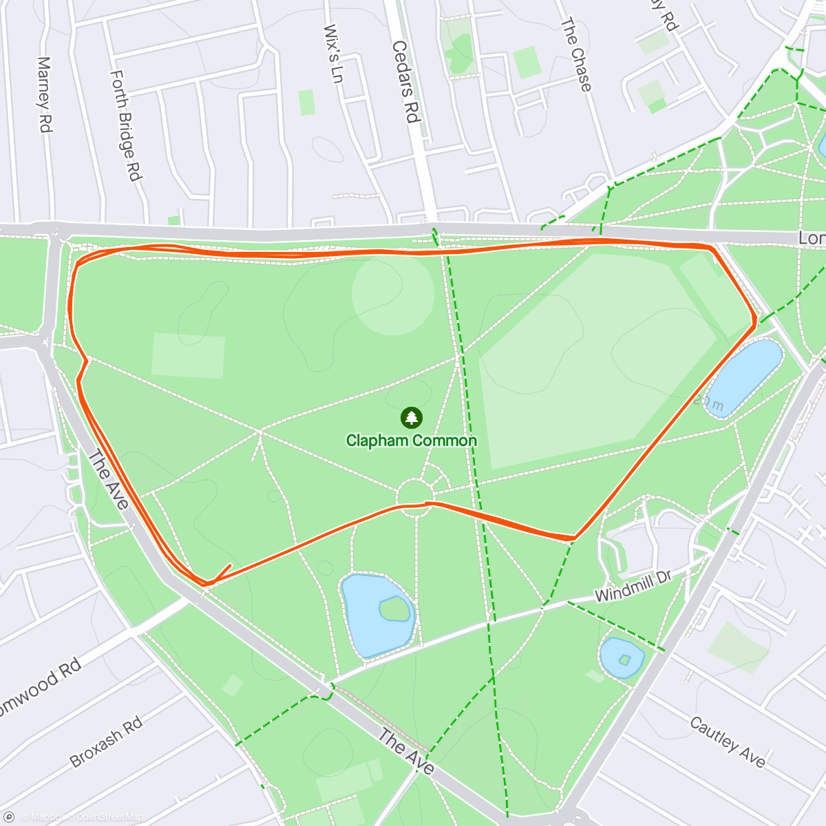 Map of the activity, Clapham Common parkrun ☀️