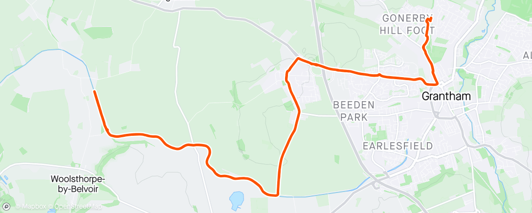 Map of the activity, Home to Barrowby, along the Grantham Canal to the Dirty Duck and back with an extra 1.2 miles for good measure