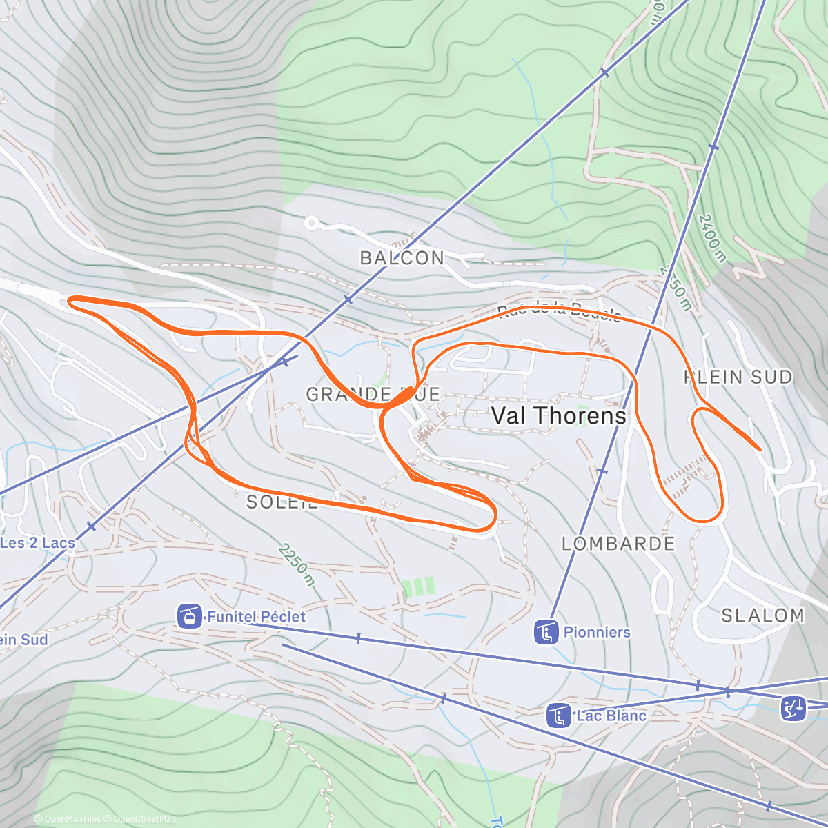 Map of the activity, 3x5' en montée R descente