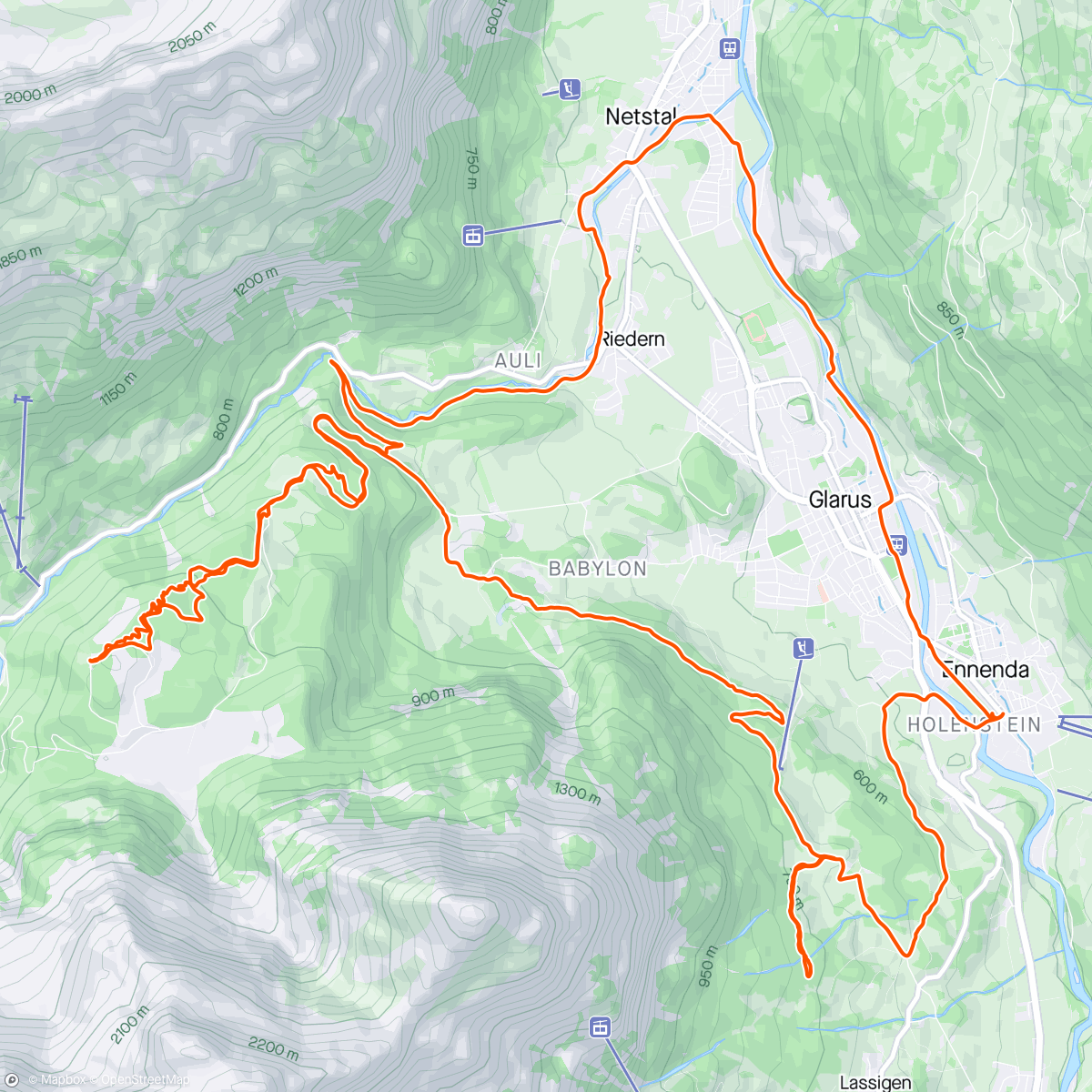 Map of the activity, Trails und glärig
