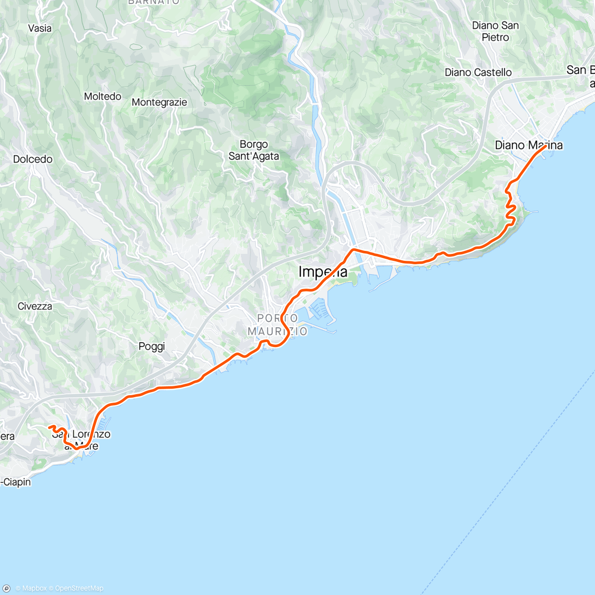 Mapa de la actividad, ROUVY - Diano Marina to Pantai | Italy