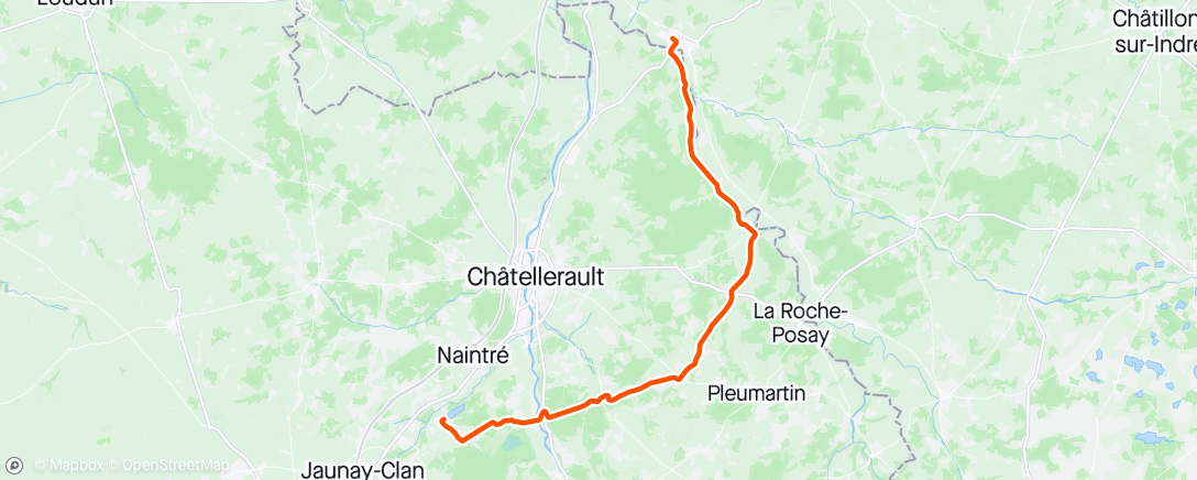 Map of the activity, Montlherienne contre la dystonie partie 2 . J2 .bug du gps . Suite . Ravito à Descartes ; ensuite pluie et vent entremêlés pour arriver à Beaumont St Cyr à 20h00.