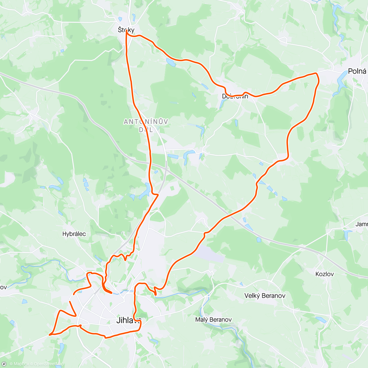 Map of the activity, Polná průjezd v1.0 reverzně (okruh L)