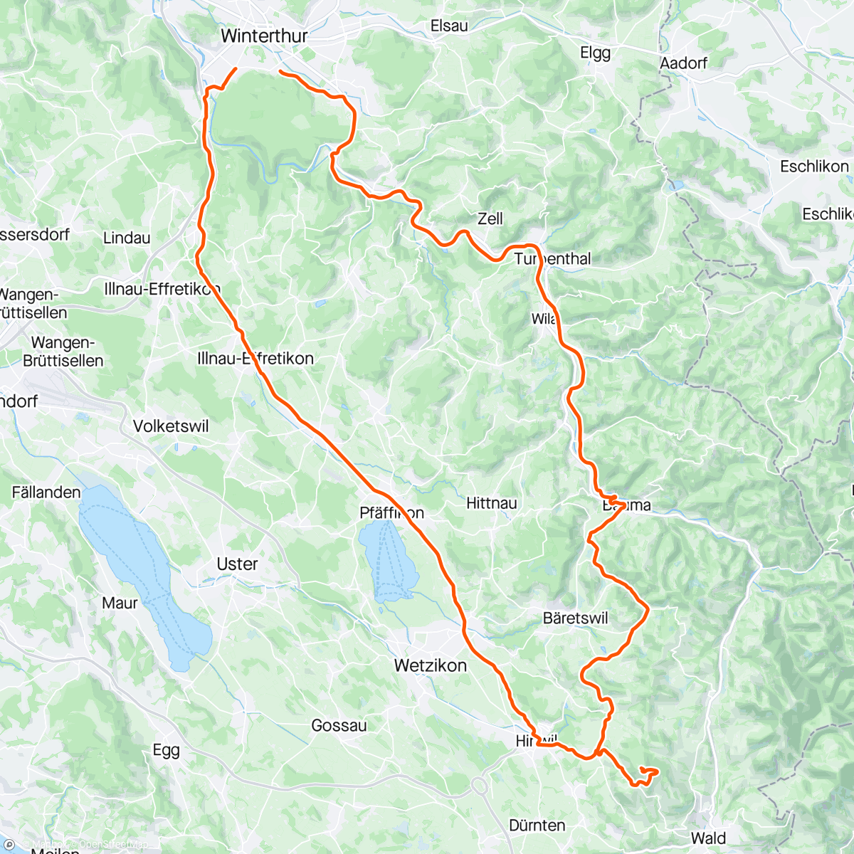 Map of the activity, Herrliches Fährtchen zum Bachtel. Windig.