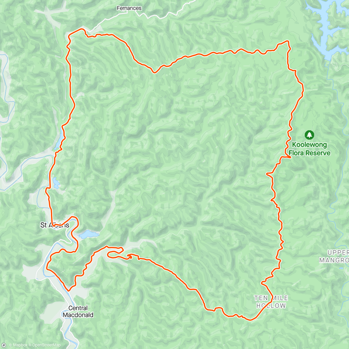 Map of the activity, Convict 100, 67 km course