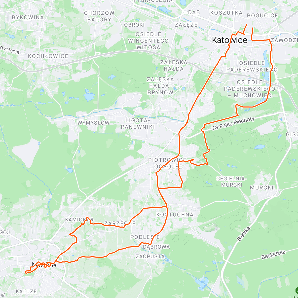 Map of the activity, Mikołów + budują velostradę Ride ⛅