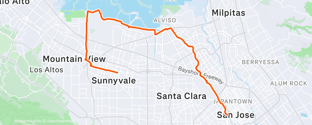 Map of the activity, Sunnyvale to San Jose