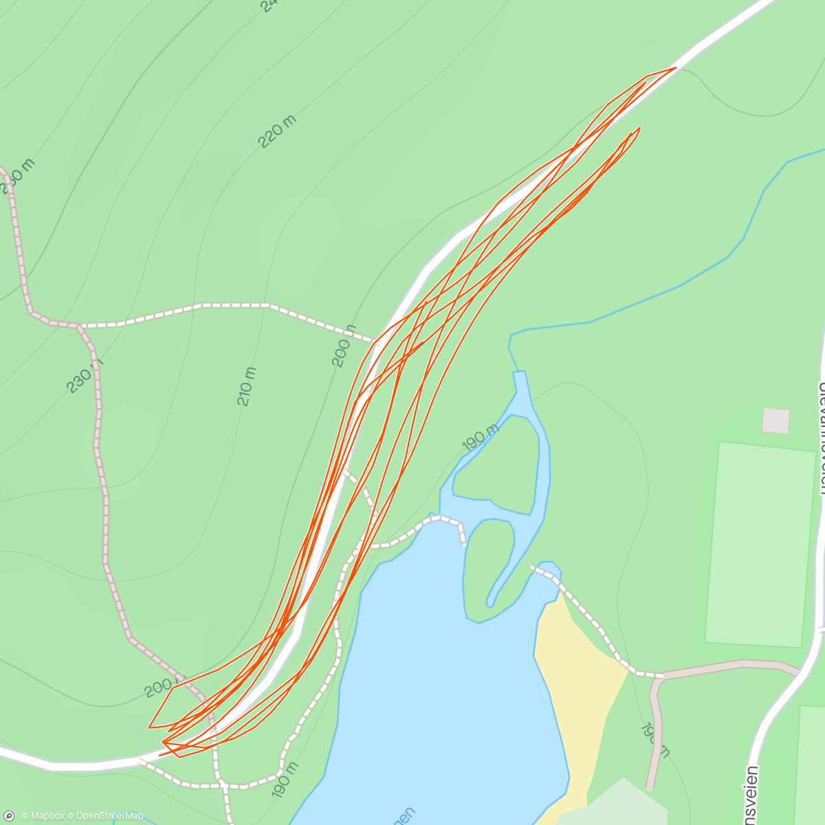 Map of the activity, 10x300m drag på grus uten karbonsko😁 (Adizero boston 9)