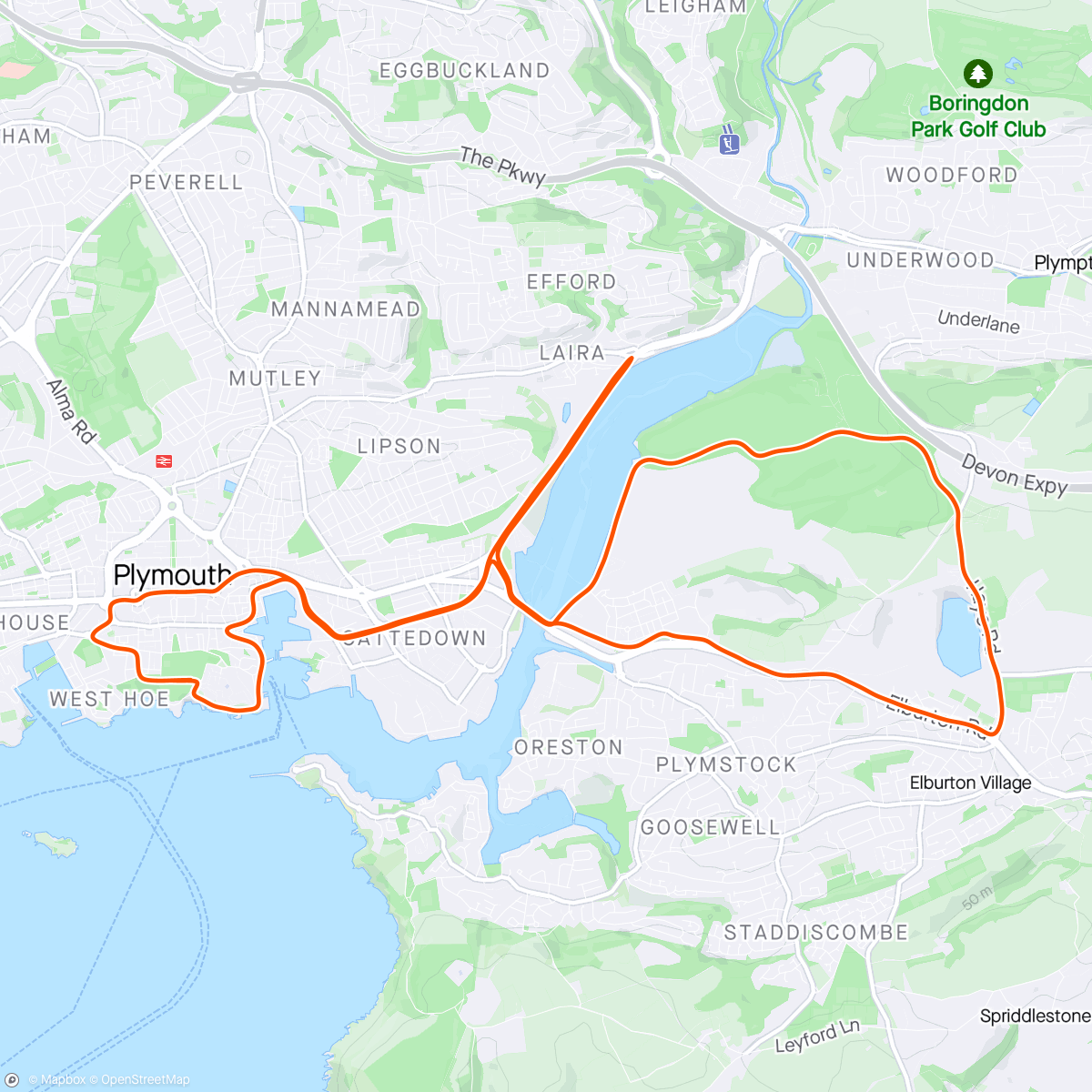 Mapa de la actividad, Plymouth Half Marathon 2024 🏃‍♂️