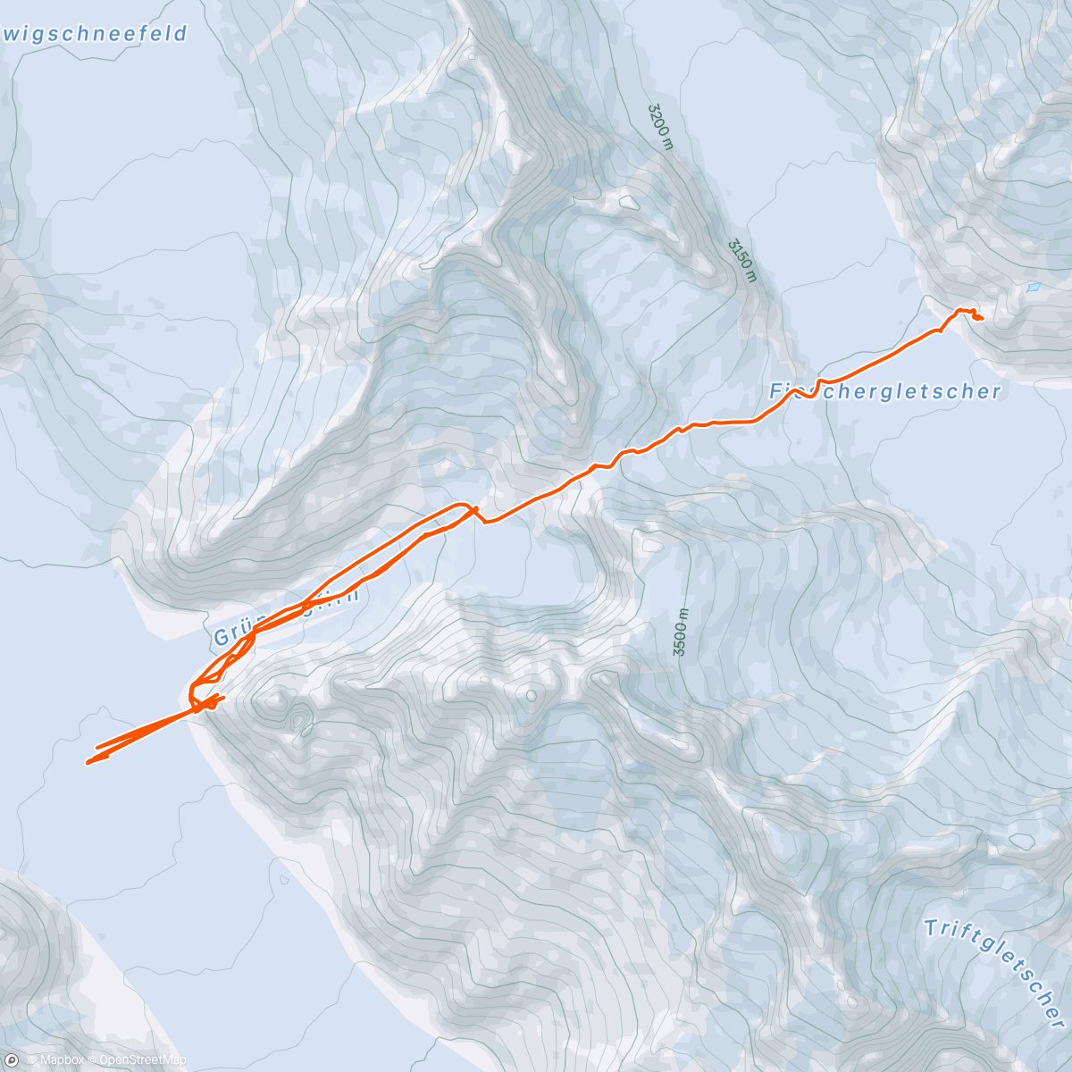 Map of the activity, Finsteraahorn hut to Konkordia hut