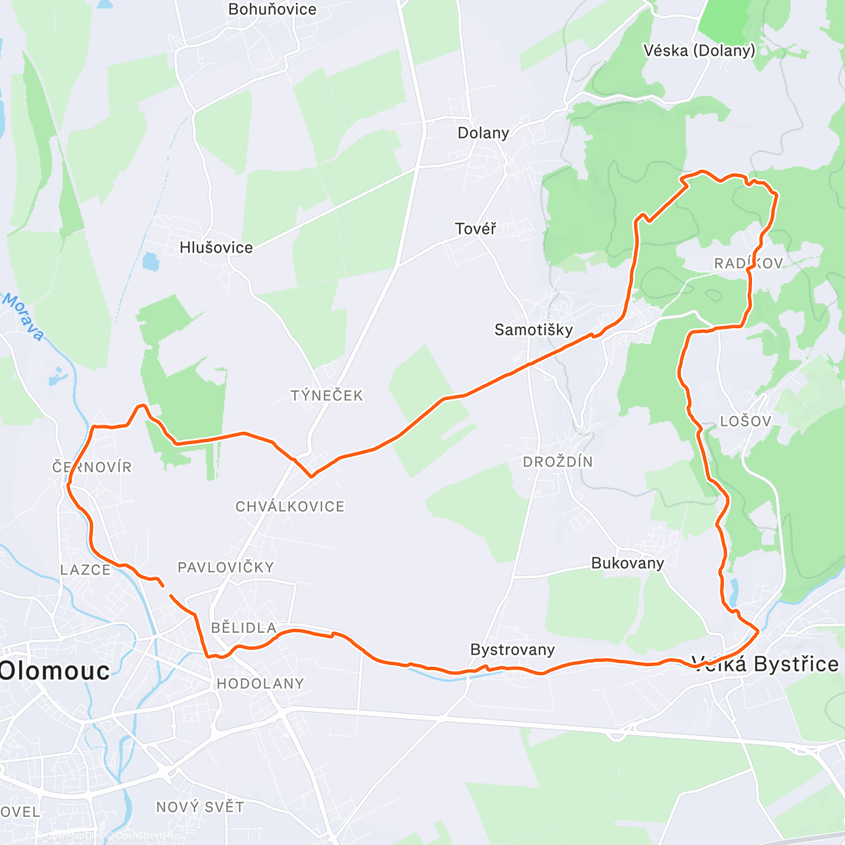 Map of the activity, Afternoon Run