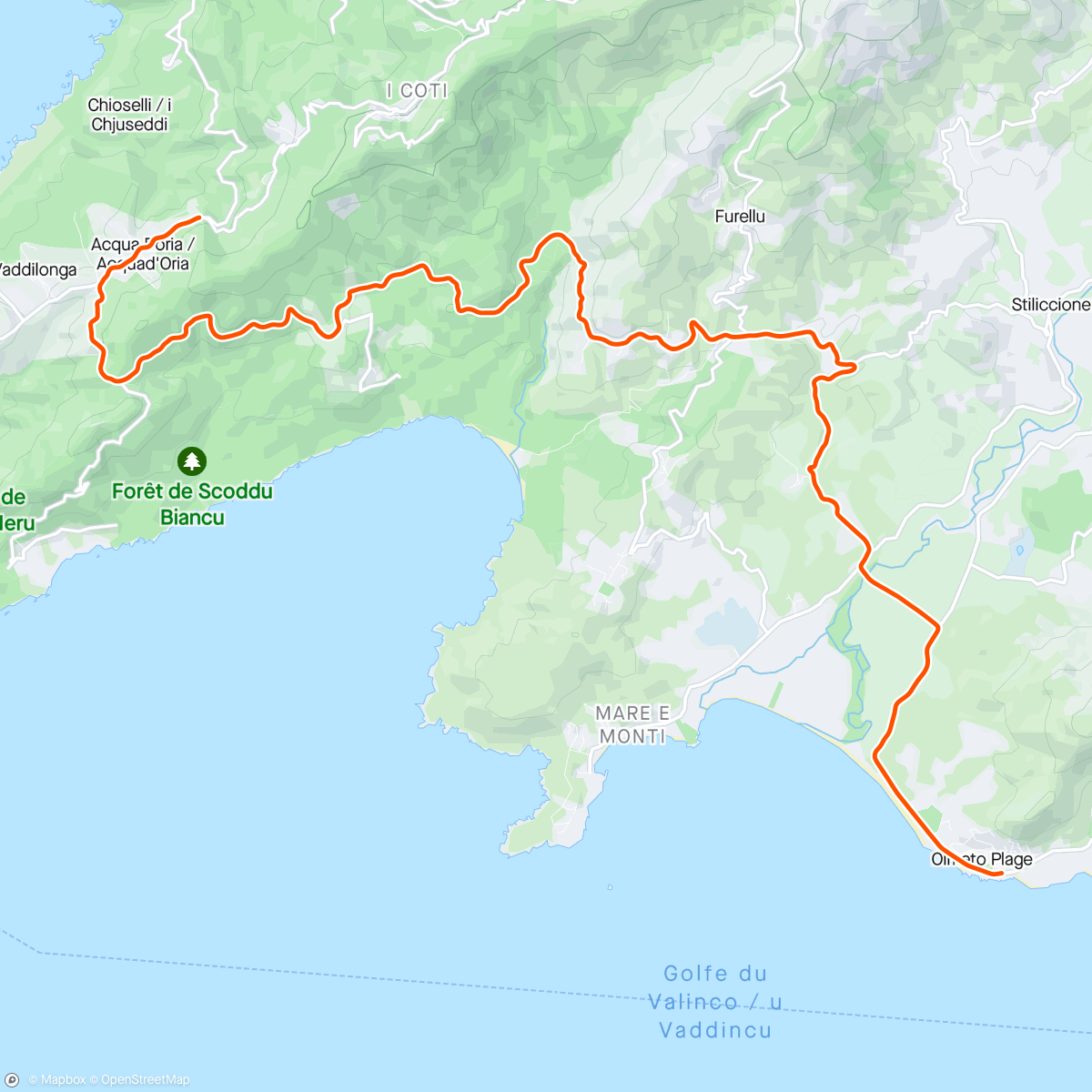Map of the activity, Kinomap - ☀️🌿Corsica🦋🍃 Acqua Doria –⁠⁠⁠⁠⁠⁠ Marmuntagna –⁠⁠⁠⁠⁠⁠ Olmeto Plage