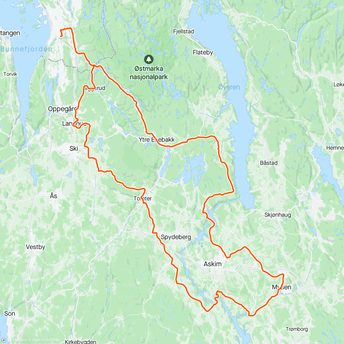 Karte der Aktivität „Rolig tur i Follo pg Østfold”