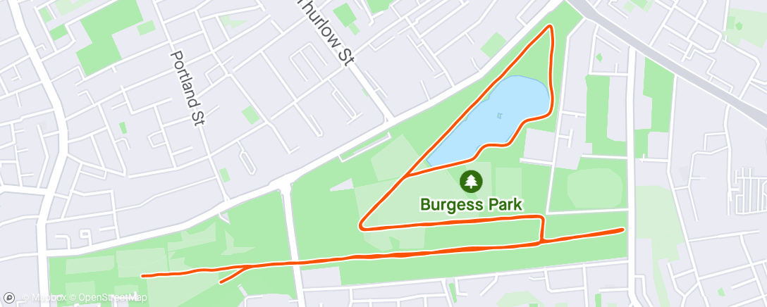 Map of the activity, Burgess park parkrun