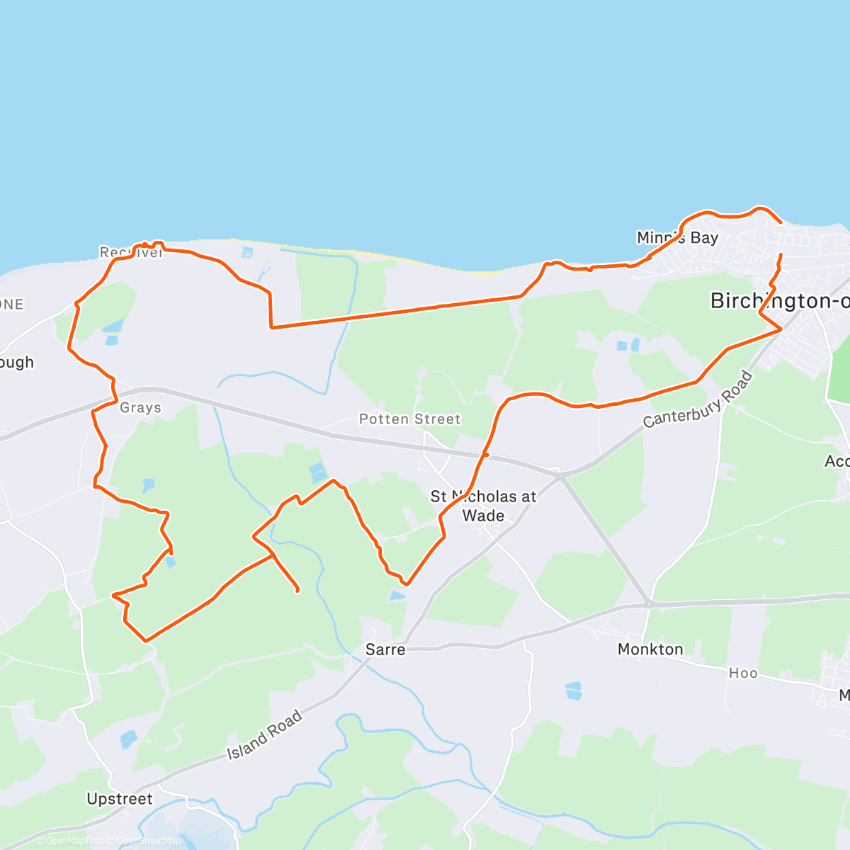 Map of the activity, Dull grey ride over to Chislet Marshes on the day Europe gave a further £79bn to Ukraine for weapons against Russia.
