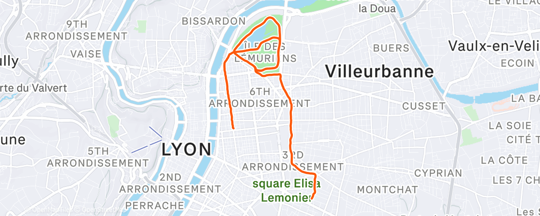 Map of the activity, Course à pied en soirée