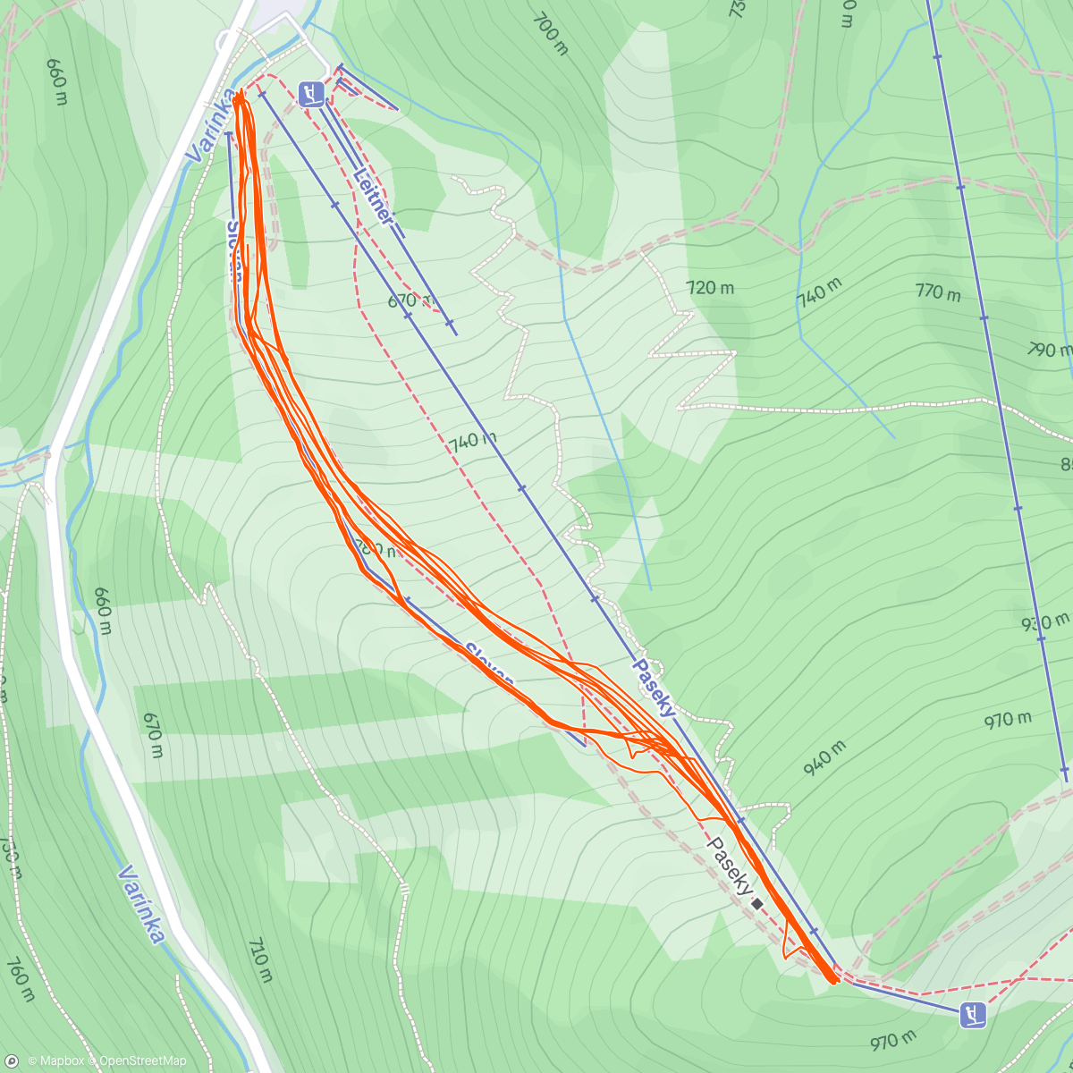 Map of the activity, Skimo Paseky