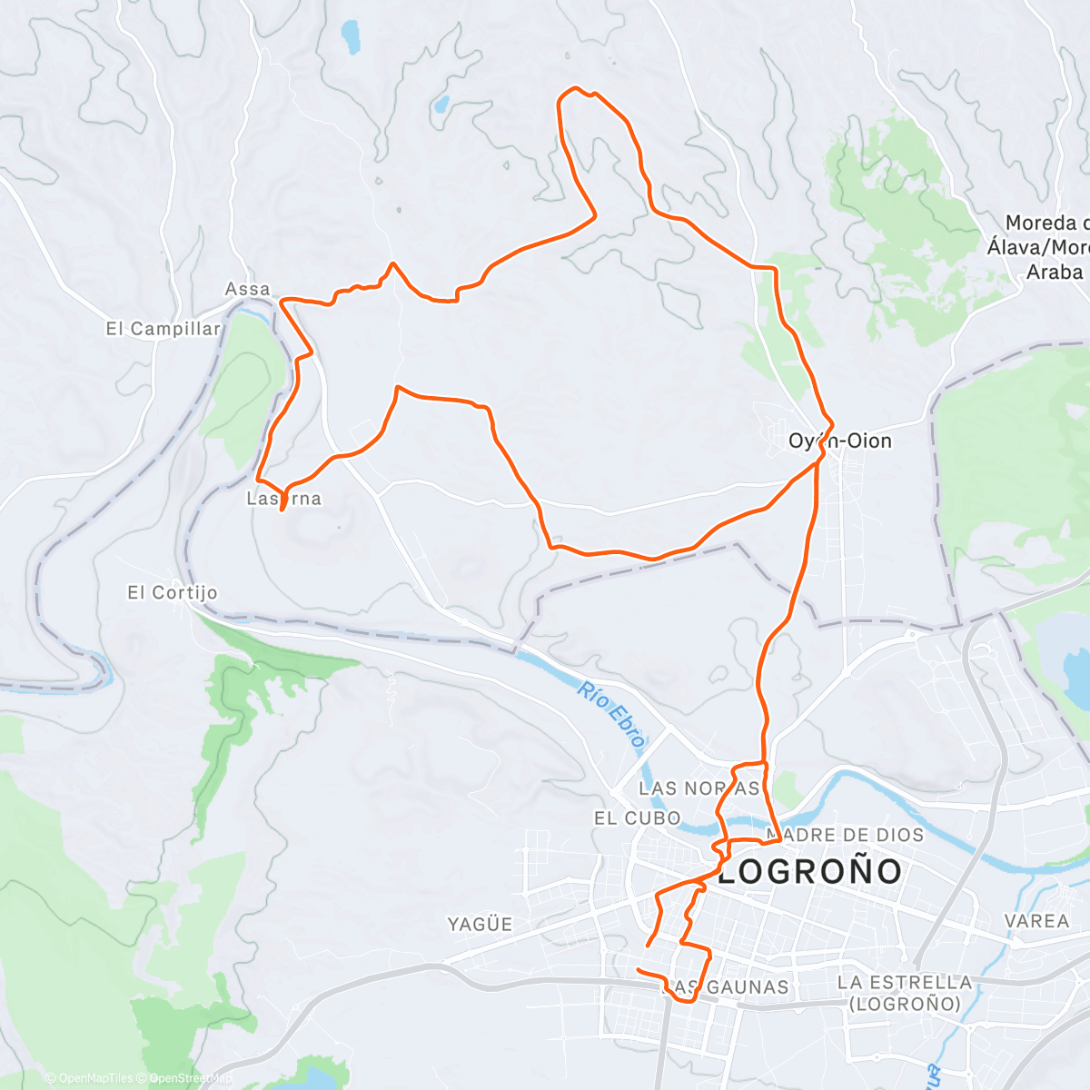 Map of the activity, Puente Mantible por Laserna y el GR99 desde Logroño