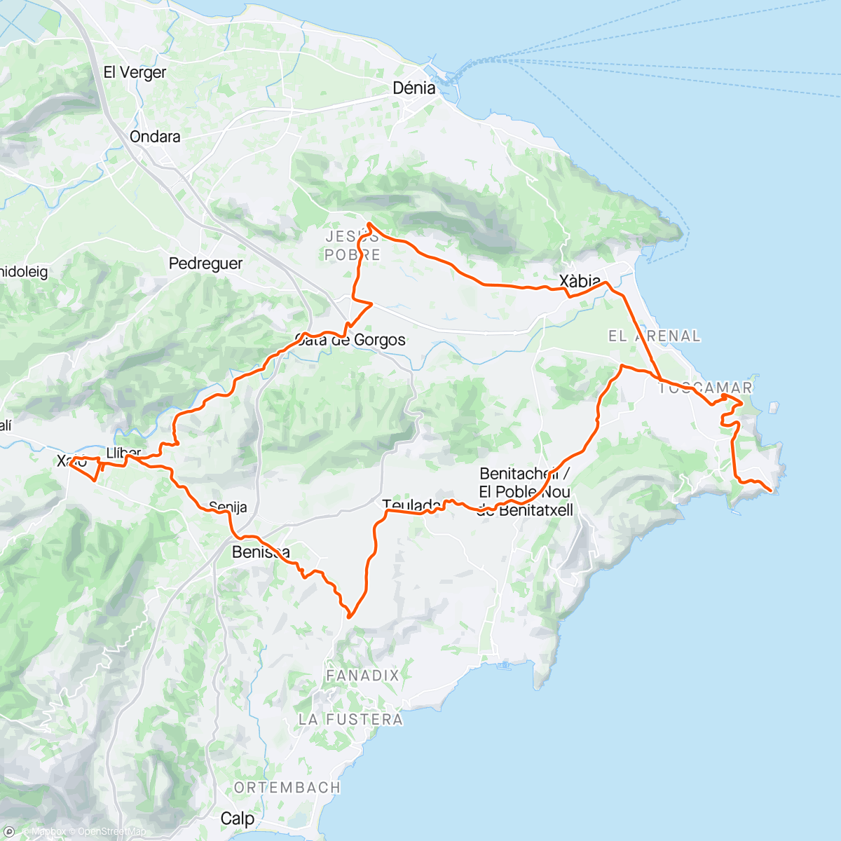 Map of the activity, Gata de Gorgos - Jesus Pobre  - Cabo de la Nao - Benitachel - Teulada - Senija