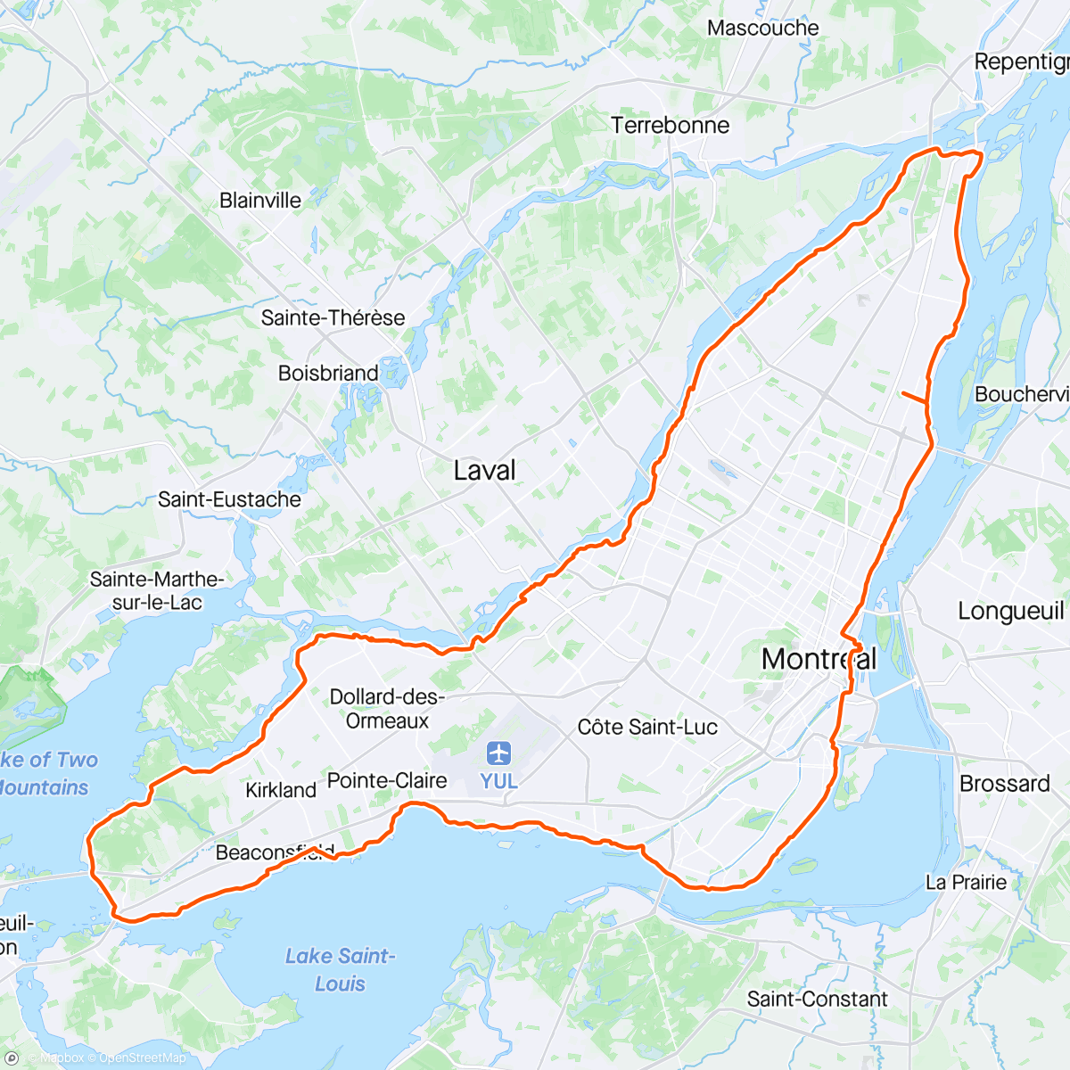 Map of the activity, Le Tour de l’Île de Montréal (Montréal Island Loop)