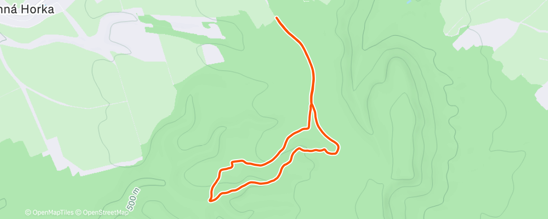 Карта физической активности (Hřebeč jihozápadní stranou po červené a žluté)