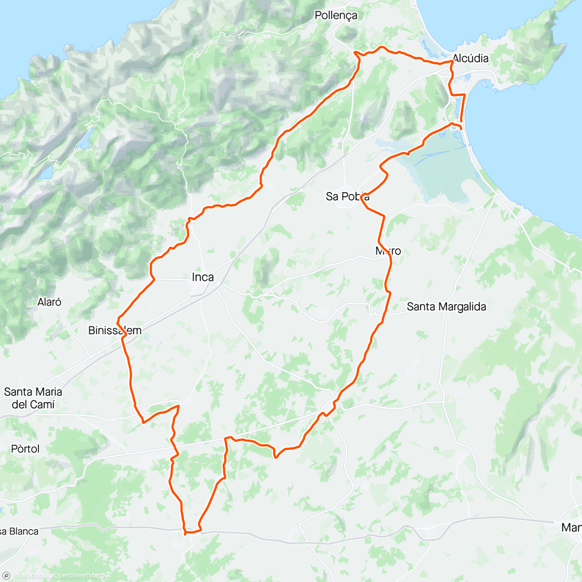 Map of the activity, Mallorca day 6: Capanets, Selva, Alguida, Sineu, Muro.