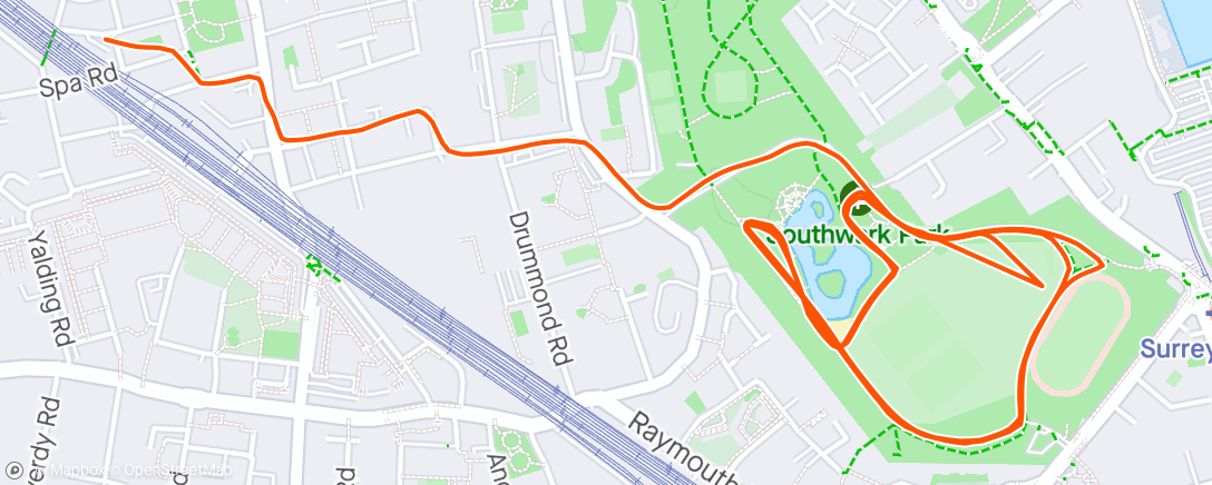 Map of the activity, Southwark park runnin