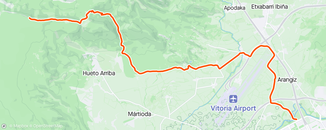 Map of the activity, recorrido de Zuia a Vitoria-Gasteiz