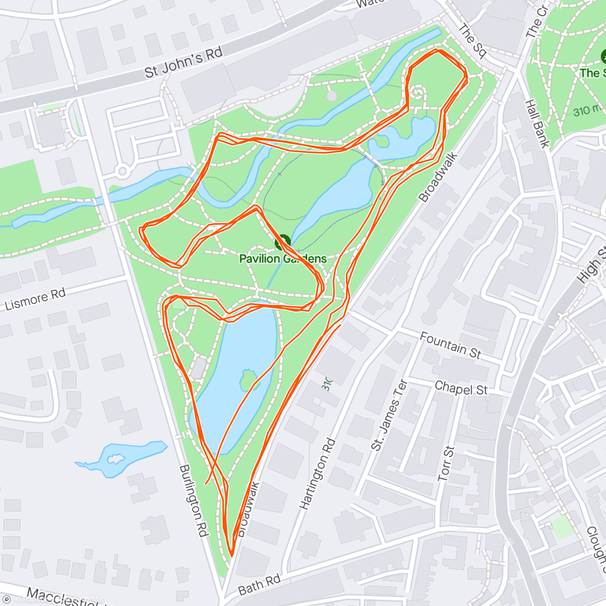 Map of the activity, Pavilion gardens parkrun with Joel