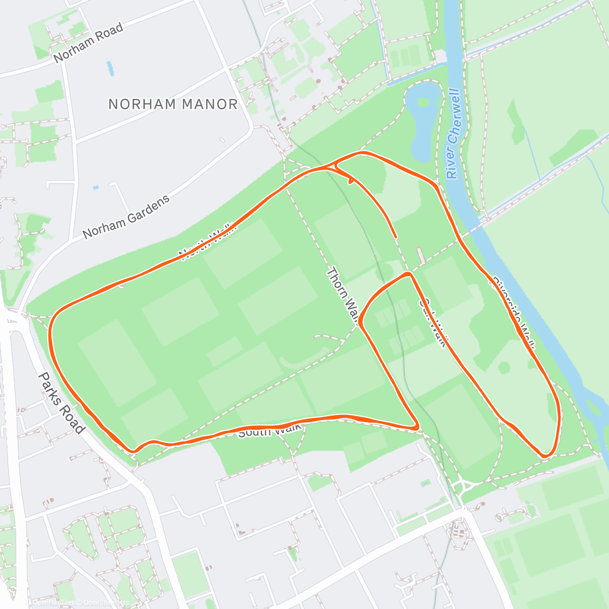 Map of the activity, University Parks Parkrun