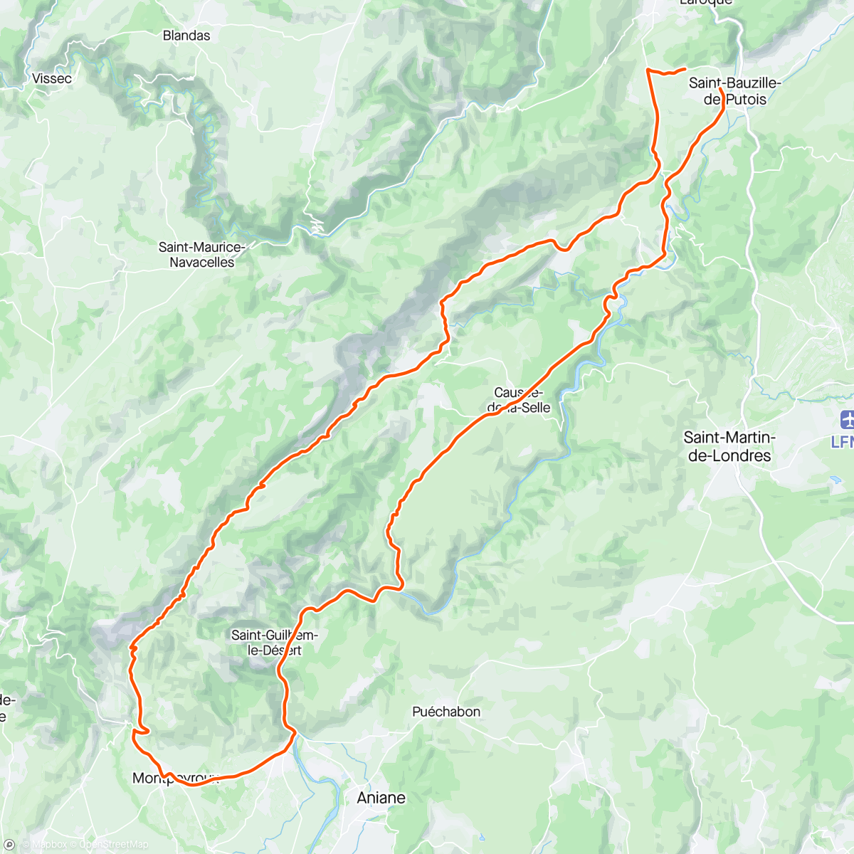 Map of the activity, St Jean de Bueges, Arboras par le col des Lavagnes, St Guilhem, Le Causse