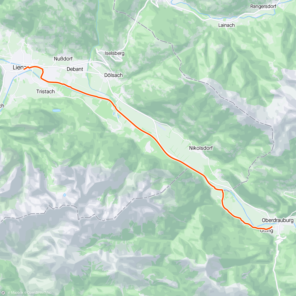 Map of the activity, Kinomap - Drauradweg R1 - Oberdrauberg to Lienz (Eurovelo 7 - Sun Route)