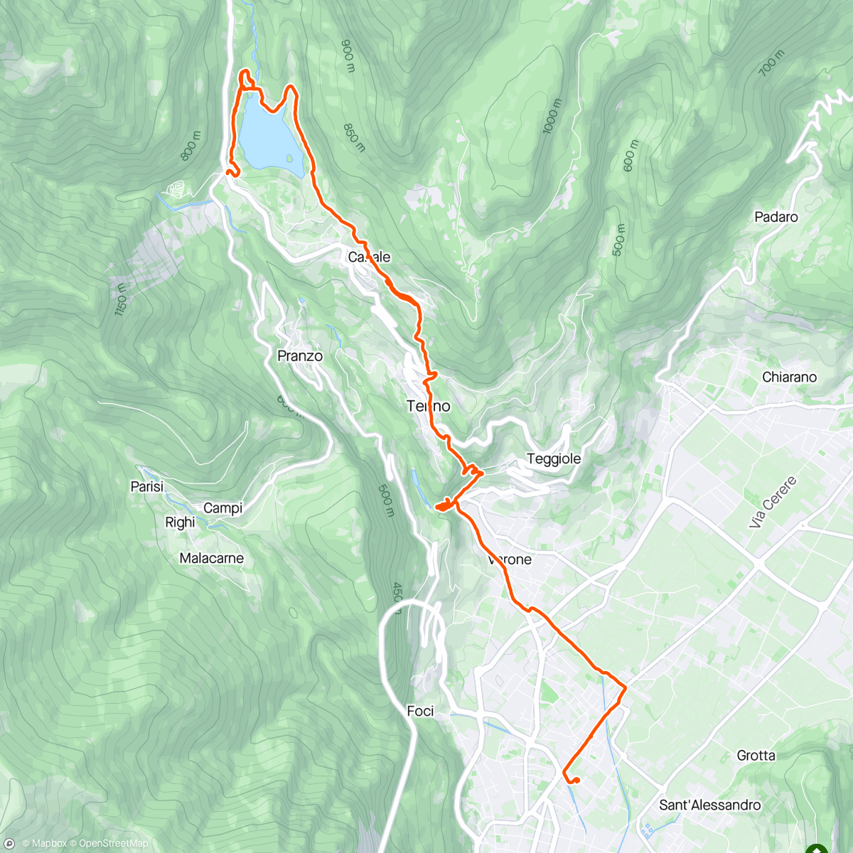Map of the activity, Lago di Tenno > Riva del Garda