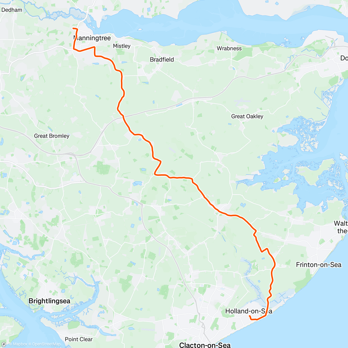 Map of the activity, Getting to  Manningtree before the rain & darkness