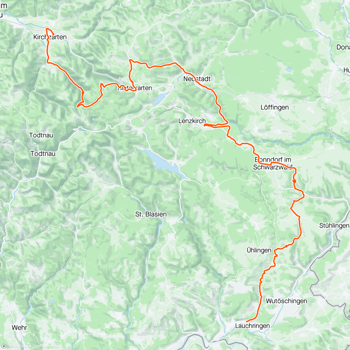 Map of the activity, RR 24/60 Kirchzarten - Tiengen, über Rinkensattel(1196m), Fürsatzhöhe(1077m), Wutachschlucht u. M‘Alp