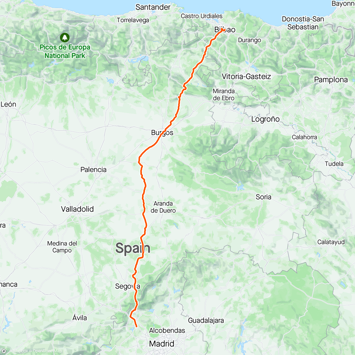 Map of the activity, Galapagar-Bilbao, a echar de comer al chucho ese