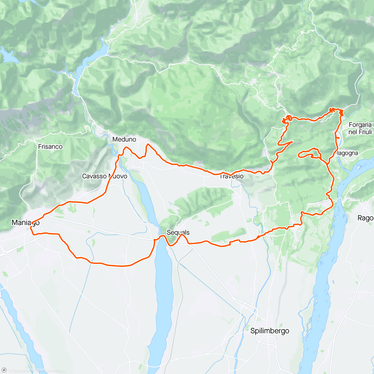 Map of the activity, Maniago - Anduins - Pinzano al Tagliamento