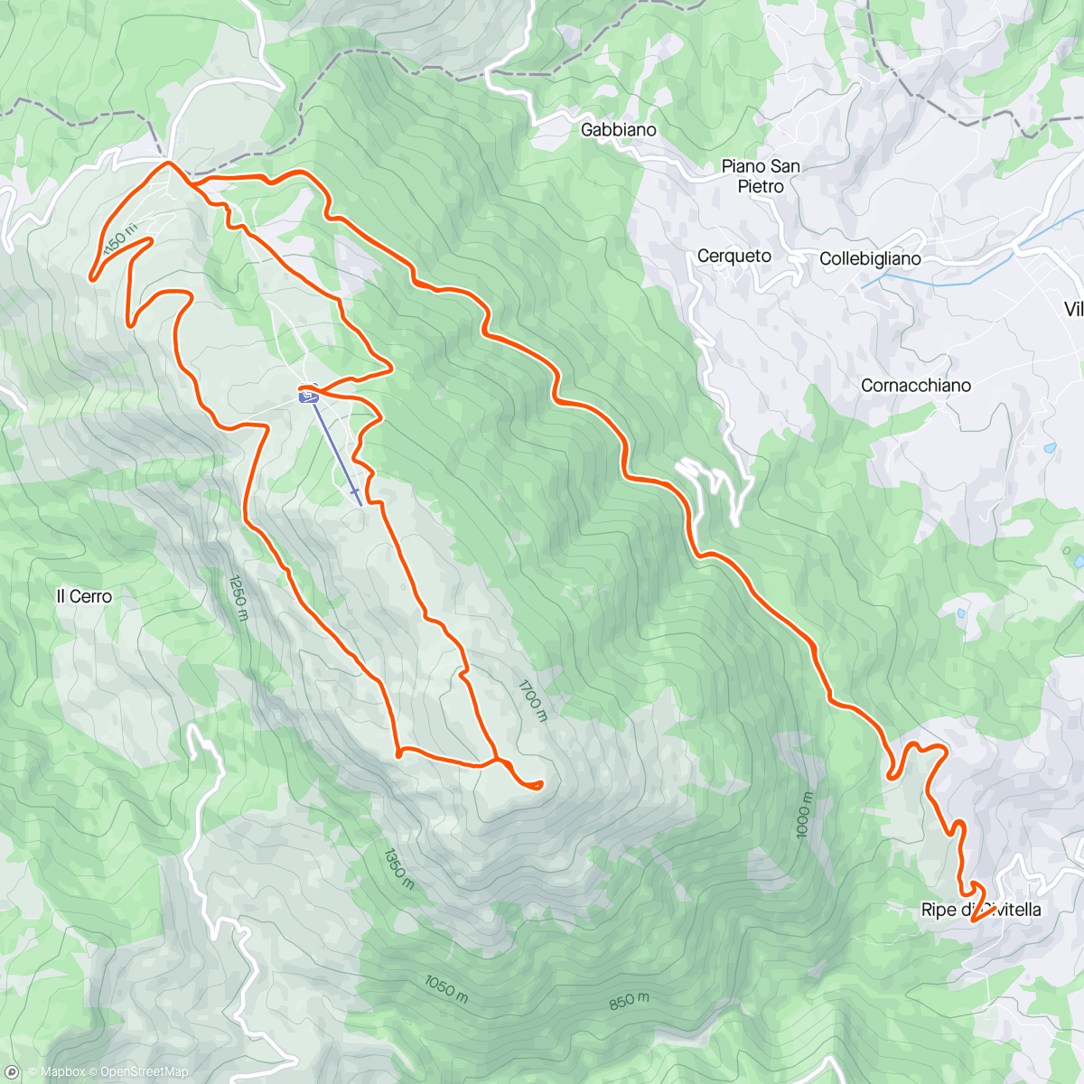 Map of the activity, Monte Girella (Montagna dei Fiori)