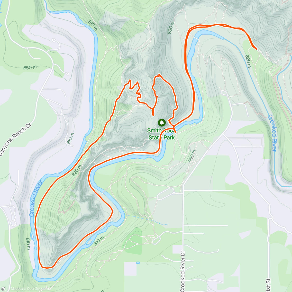 Map of the activity, Smith Rock trail run!