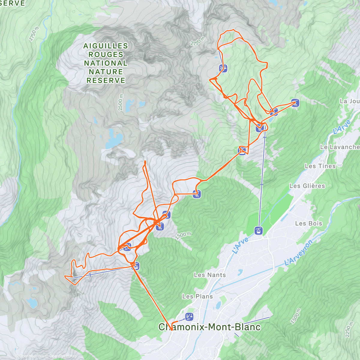 Map of the activity, Skiing