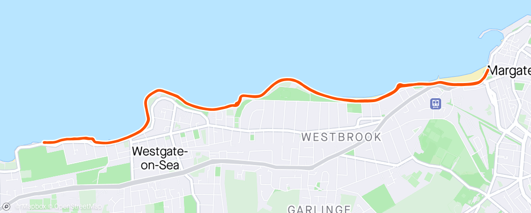 Map of the activity, 10k easy bop along the beach front