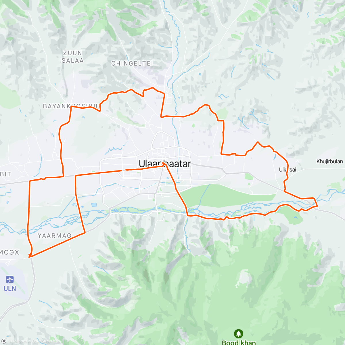 Map of the activity, Өдрийн аялал #174 
- УБ ХОТЫН ТОЙРОГ БУЮУ 
НАМРЫН ХААЛТ 2024🚴🏼‍♂️😞