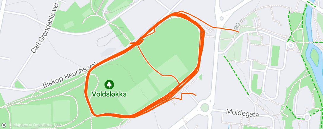 Map of the activity, 3x3000m på Voldsløkka med Henrik