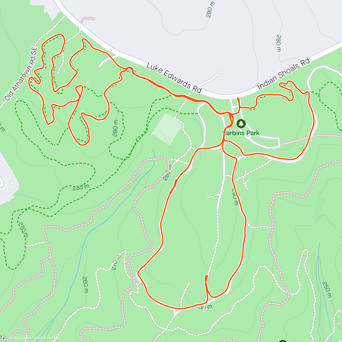 Map of the activity, Harbins trail and road