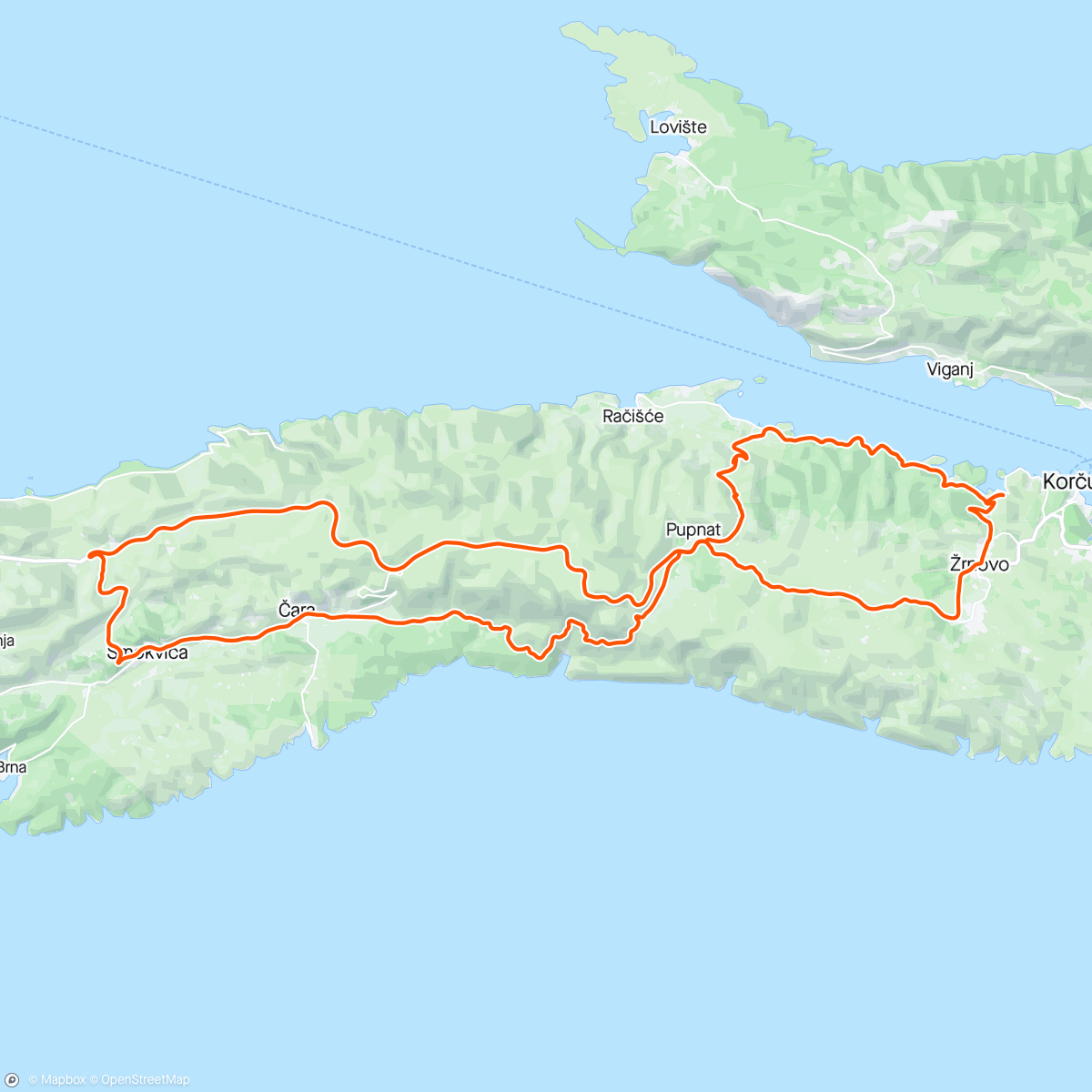 Map of the activity, A dude in a car tried to race me down that last descent, but lost. Korcula, Croatia 🇭🇷