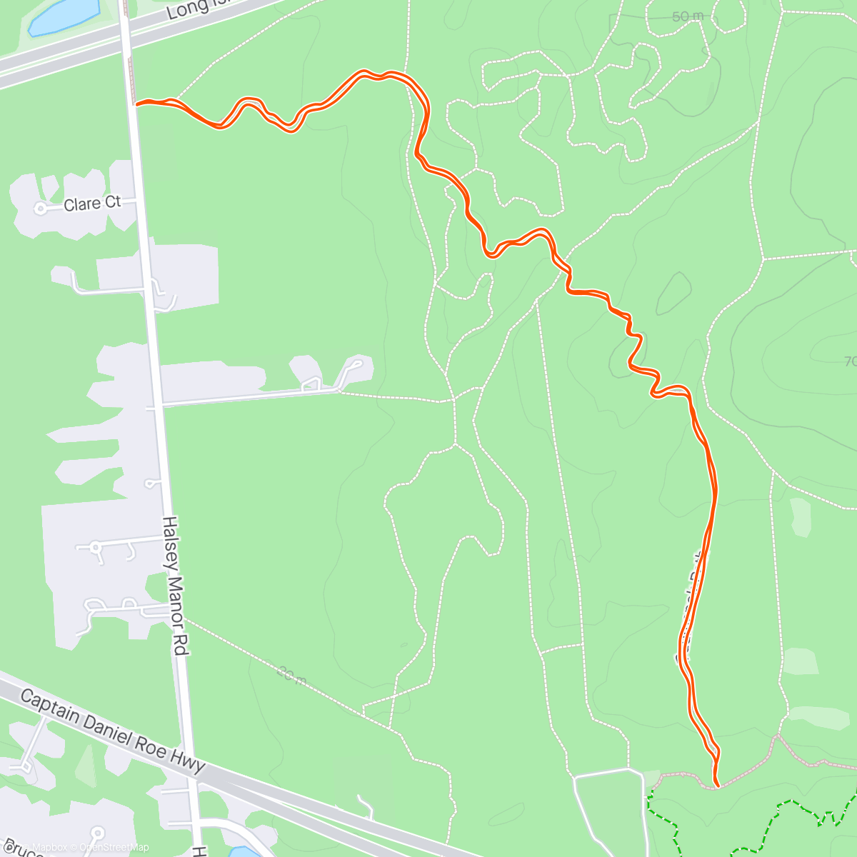 Map of the activity, Halsey-Manor rd to MVH main loop on Paumanok, 25lbs. Wet
